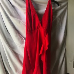Red halter cocktail dress